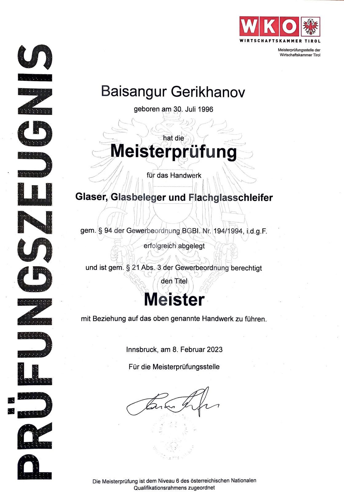 Meisterzeugnis